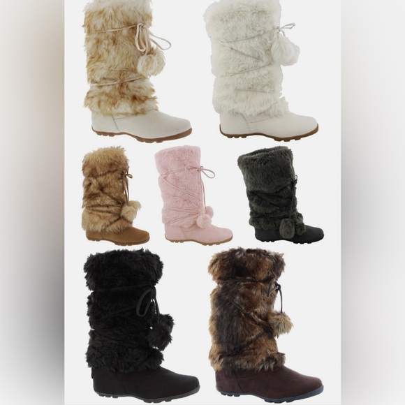 Shoes - BRAND NEW NEVER WORN faux suede calf faux fur pom mukluk winter boots
